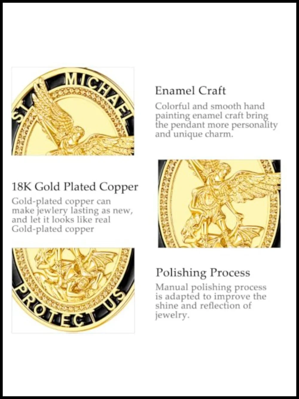 St Michael Medal Pendant Necklace 18K Gold Plated Copper Religious Jewelry